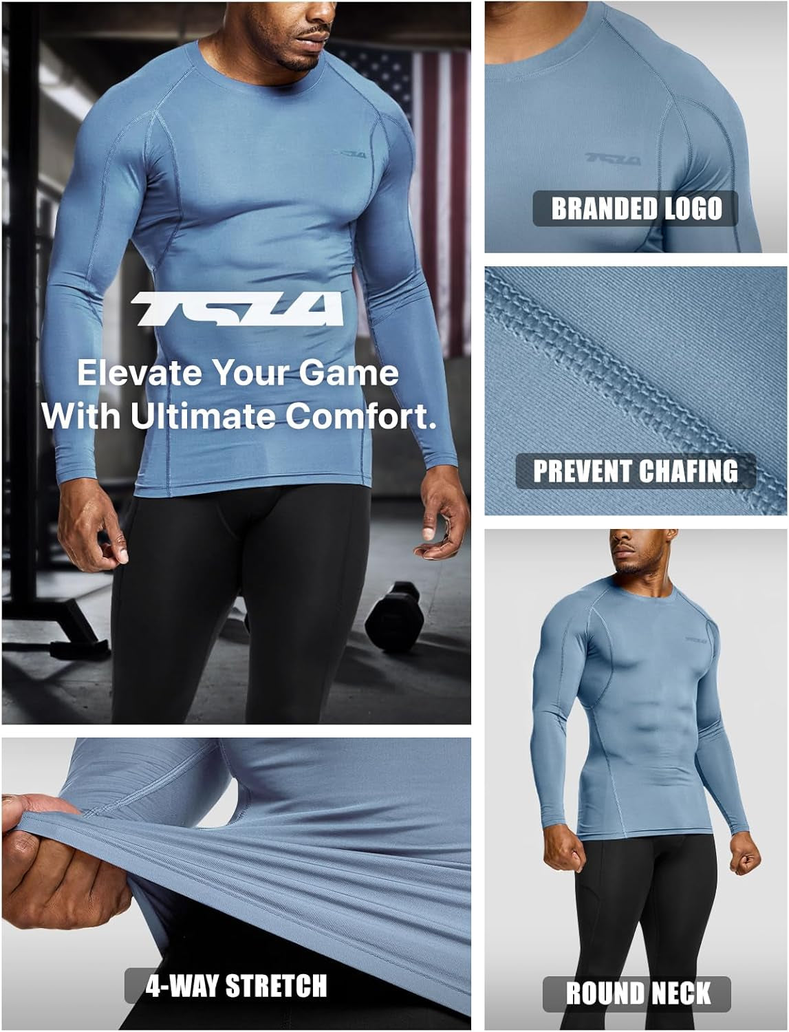 Men'S UPF 50+ Long Sleeve Compression Shirts, Athletic Workout Shirt, Water Sports Rash Guard