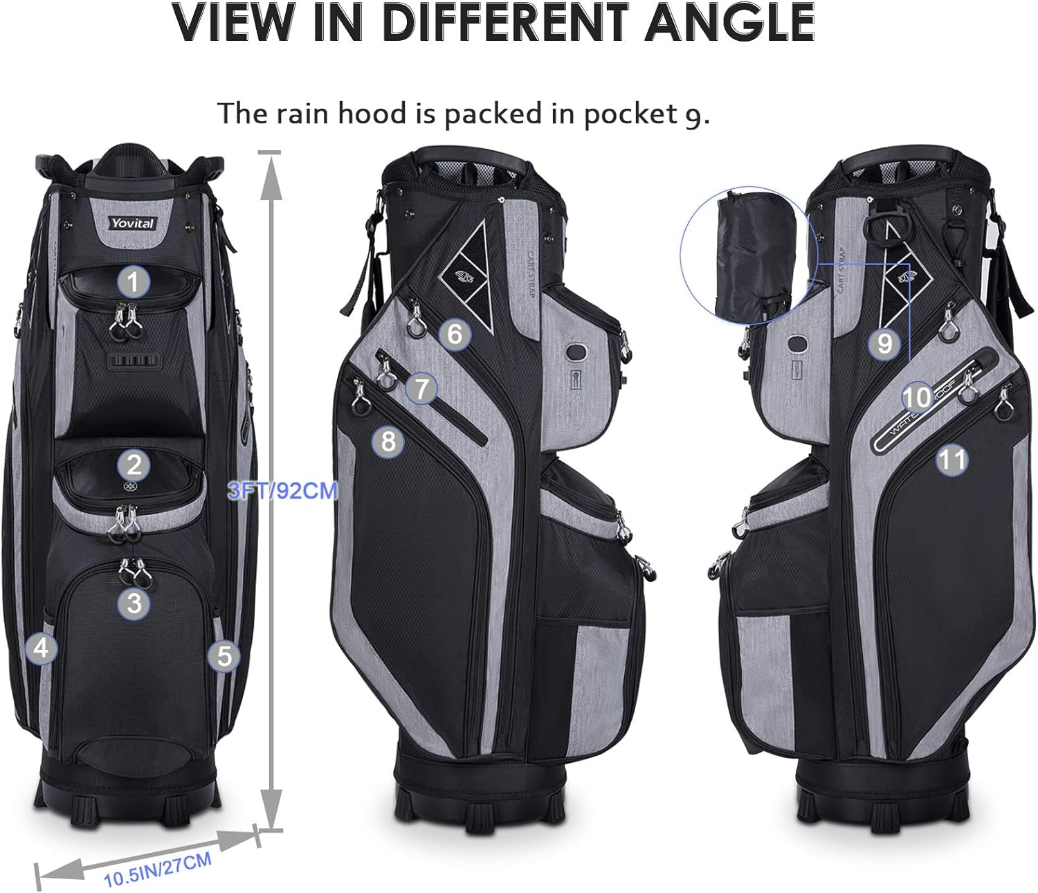 14 Way Golf Cart Bag for Push Bag Classy Design Full Length with Cooler, Rain Hood, Putter Well