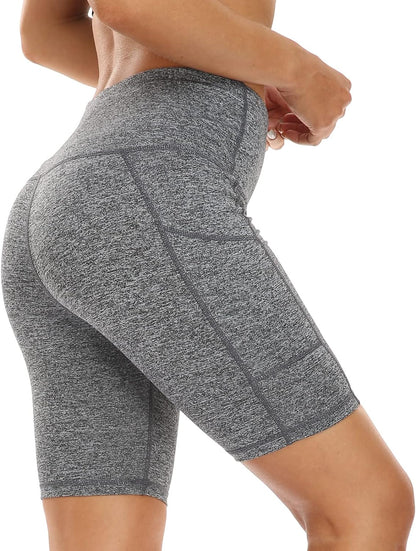 3 Pack High Waist Out Pocket Yoga Short 8"/5" Tummy Control Workout Shorts Running Athletic Non See-Through Active Shorts