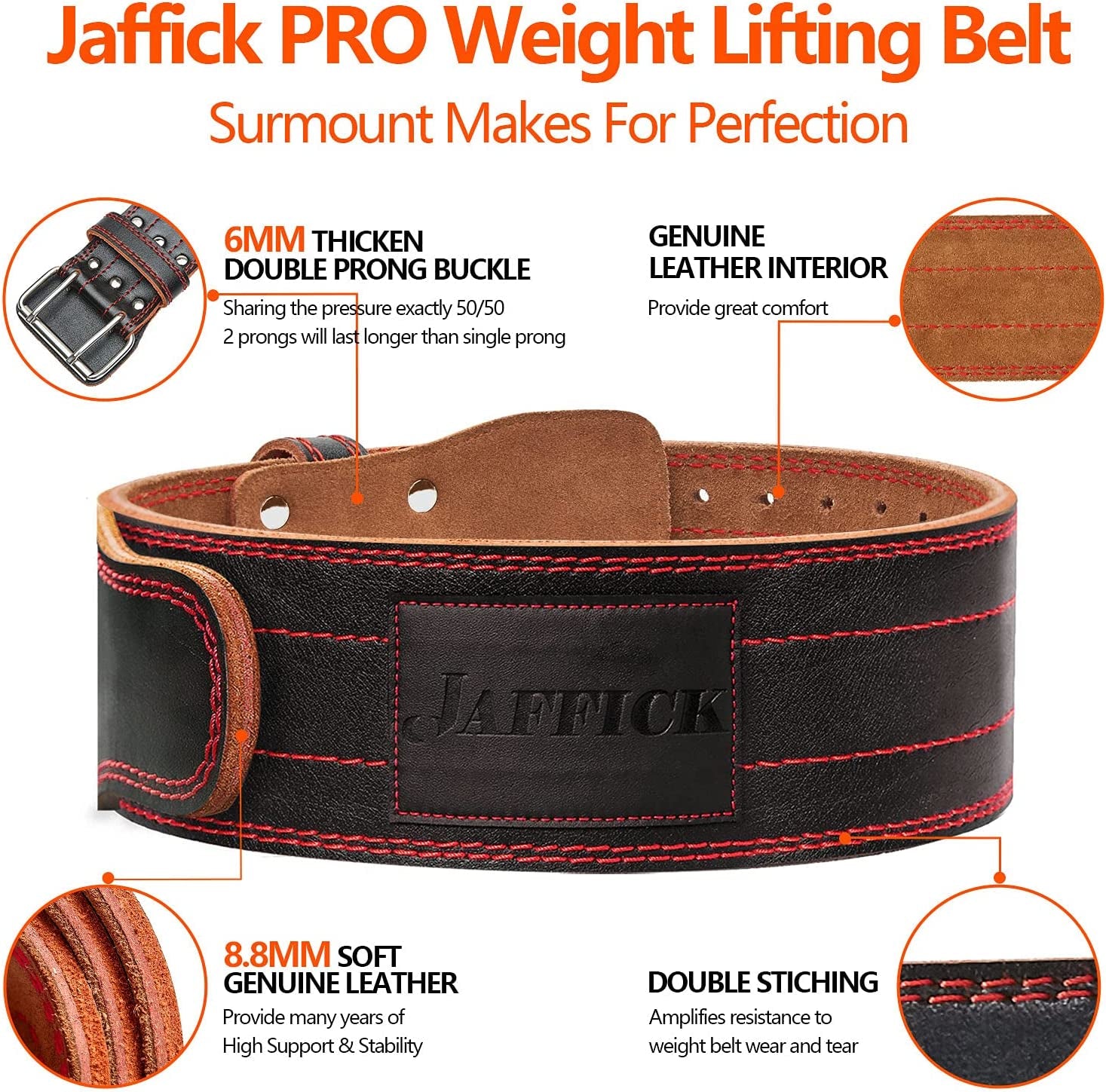 Genuine Leather Weight Lifting Belt of 4 Inches Wide Lower Back Support and Injury Prevention for Gym Fitness Workout Cross Training for Men and Women Squat Deadlift up to 800 Lbs