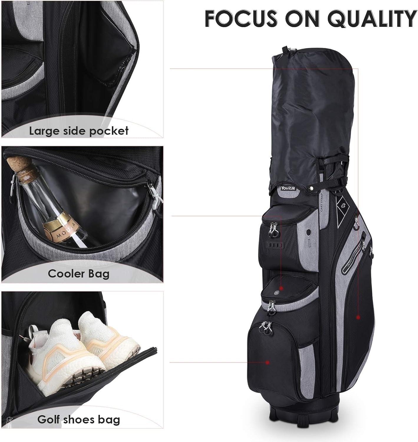 14 Way Golf Cart Bag for Push Bag Classy Design Full Length with Cooler, Rain Hood, Putter Well