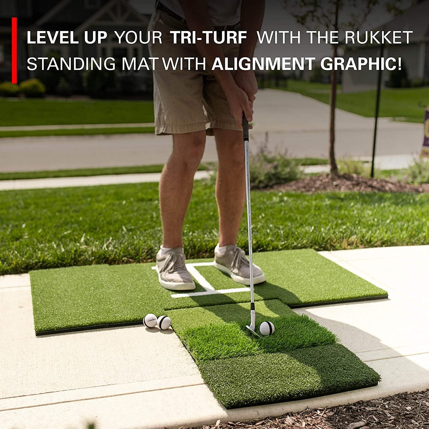 Rukket Tri-Turf Golf Hitting Mat Attack, Portable Driving, Chipping, Training Aids for Backyard with Adjustable Tees and Foam Practice Balls